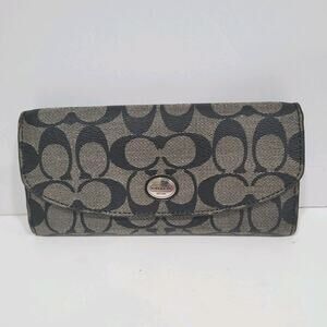 Coach Black Gray Wallet Envelope Card‎ Bill Logo Crossgrain Large Leather Fair